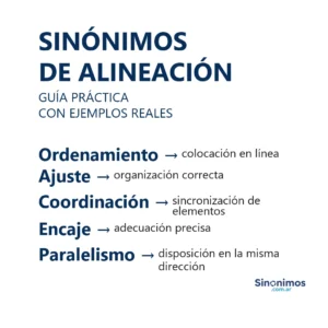 Imagen con sinónimos de alineación: ordenamiento, ajuste, coordinación, encaje y paralelismo.