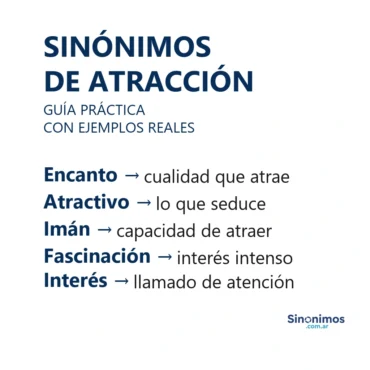 Sinónimos de “atracción”: encanto, atractivo, imán, fascinación e interés.