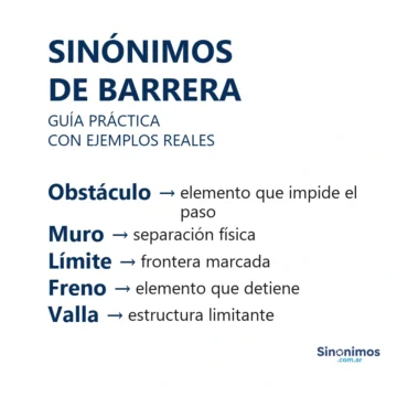 Sinónimos de barrera: obstáculo, muro, límite, freno y valla, con explicaciones.