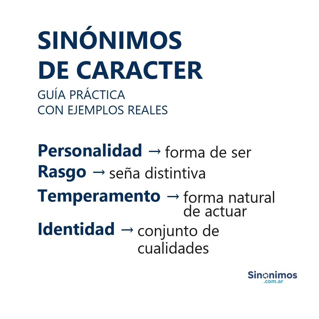 Sinónimos de carácter: personalidad, rasgo, temperamento e identidad.