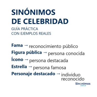 Sinónimos de celebridad: fama, figura pública, ícono, estrella y personaje destacado.
