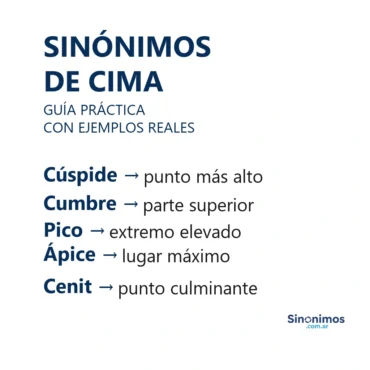 Sinónimos de cima: cúspide, cumbre, pico, ápice y cenit.