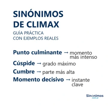 Sinónimos de clímax: punto culminante, cúspide, cumbre y momento decisivo.