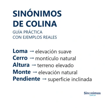 Sinónimos de colina: loma, cerro, altura, monte y pendiente.