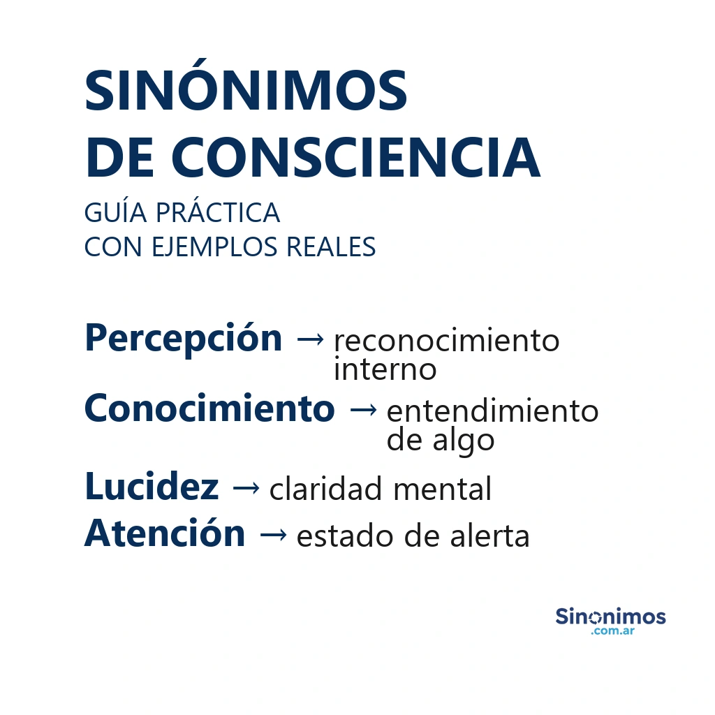 Guía de sinónimos de consciencia: percepción, conocimiento, lucidez y atención.