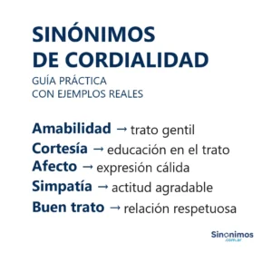 Imagen con sinónimos de cordialidad: amabilidad, cortesía, afecto, simpatía y buen trato.