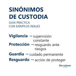 “Sinónimos de custodia: vigilancia, protección, guardia y resguardo, con definiciones.”
