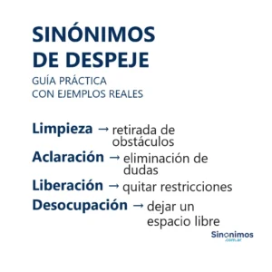 Imagen con sinónimos de “despeje”: limpieza, aclaración, liberación y desocupación.