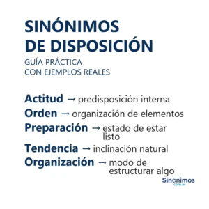 Imagen con sinónimos de disposición: actitud, orden, preparación, tendencia y organización.