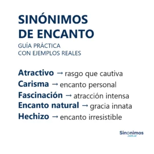 Imagen con sinónimos de encanto: atractivo, carisma, fascinación, encanto natural y hechizo.