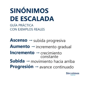 Imagen con sinónimos de escalada: ascenso, aumento, incremento, subida y progresión.