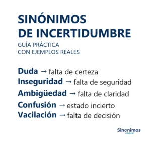 Sinónimos de incertidumbre con explicaciones breves.