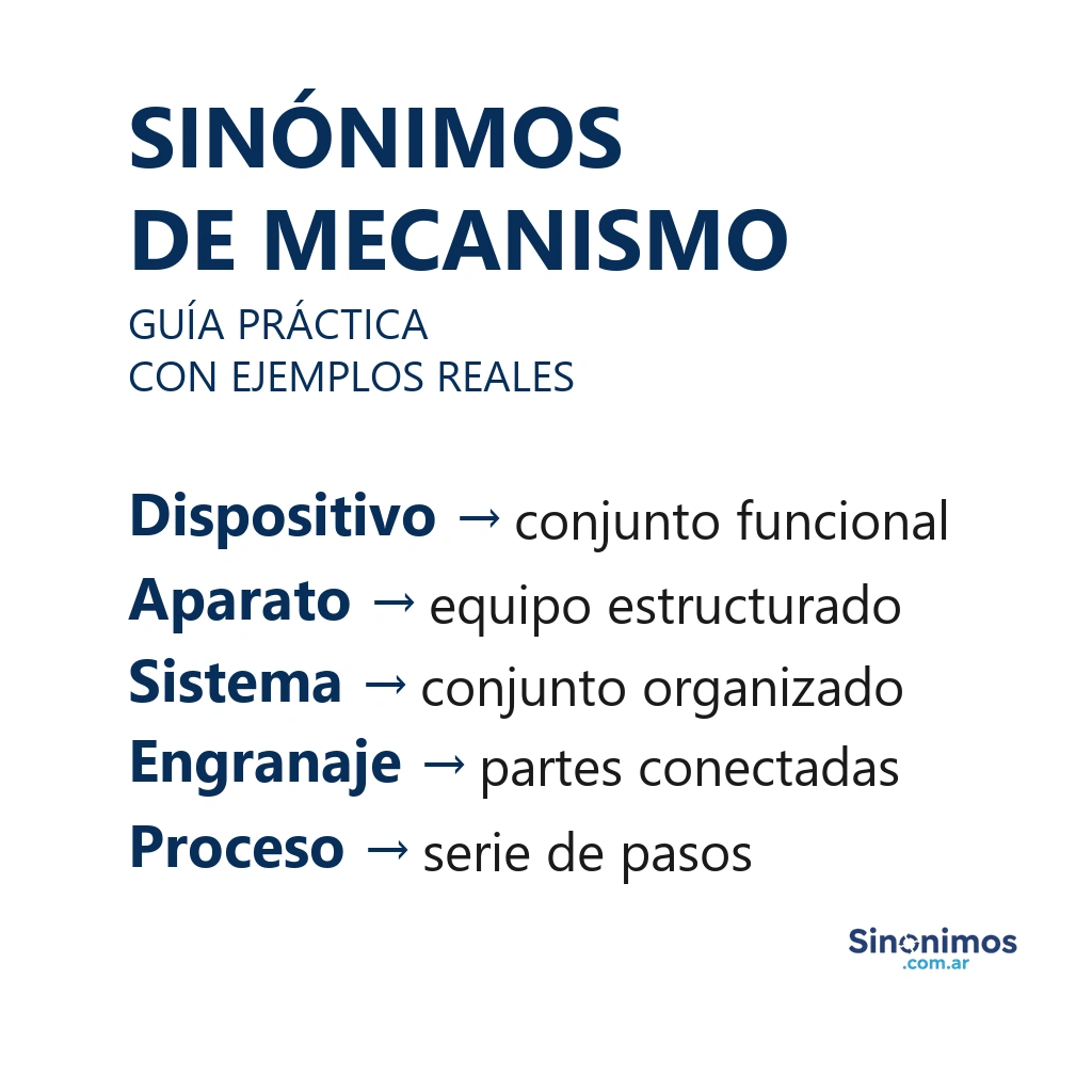 Sinónimos de mecanismo como sistema, dispositivo, engranaje, proceso y estructura funcional