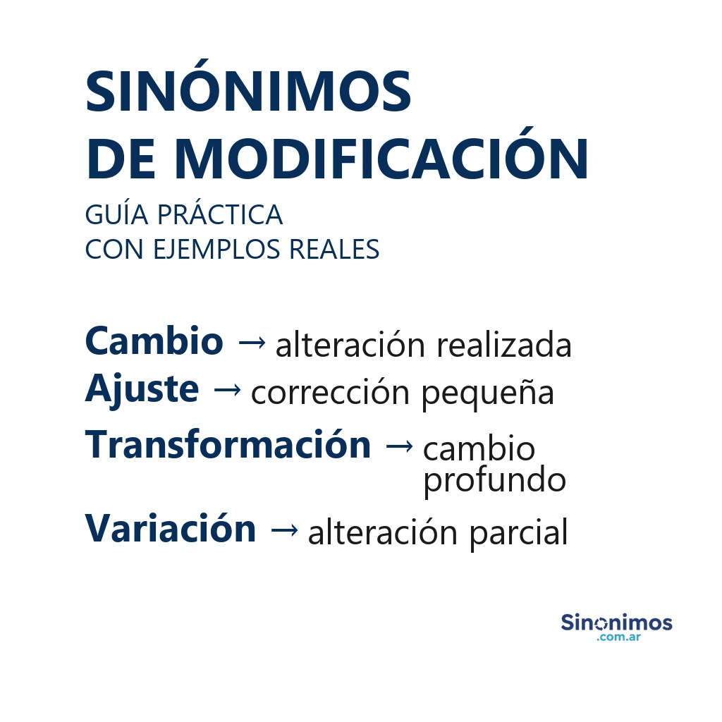 sinónimos de modificación con explicaciones sobre cambios