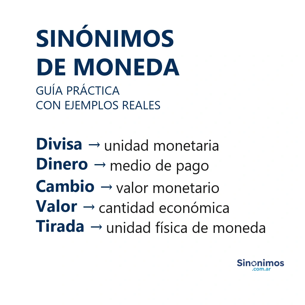 sinónimos de moneda con explicaciones económicas