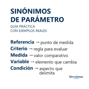Sinónimos de parámetro: criterio, referencia, medida, norma y variable.