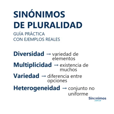 Infografía con sinónimos de “pluralidad”: diversidad, multiplicidad, variedad y heterogeneidad, con aclaraciones simples.