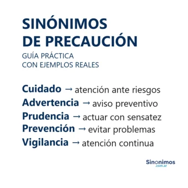 Infografía con sinónimos de precaución: cuidado, advertencia, prudencia, prevención y vigilancia.
