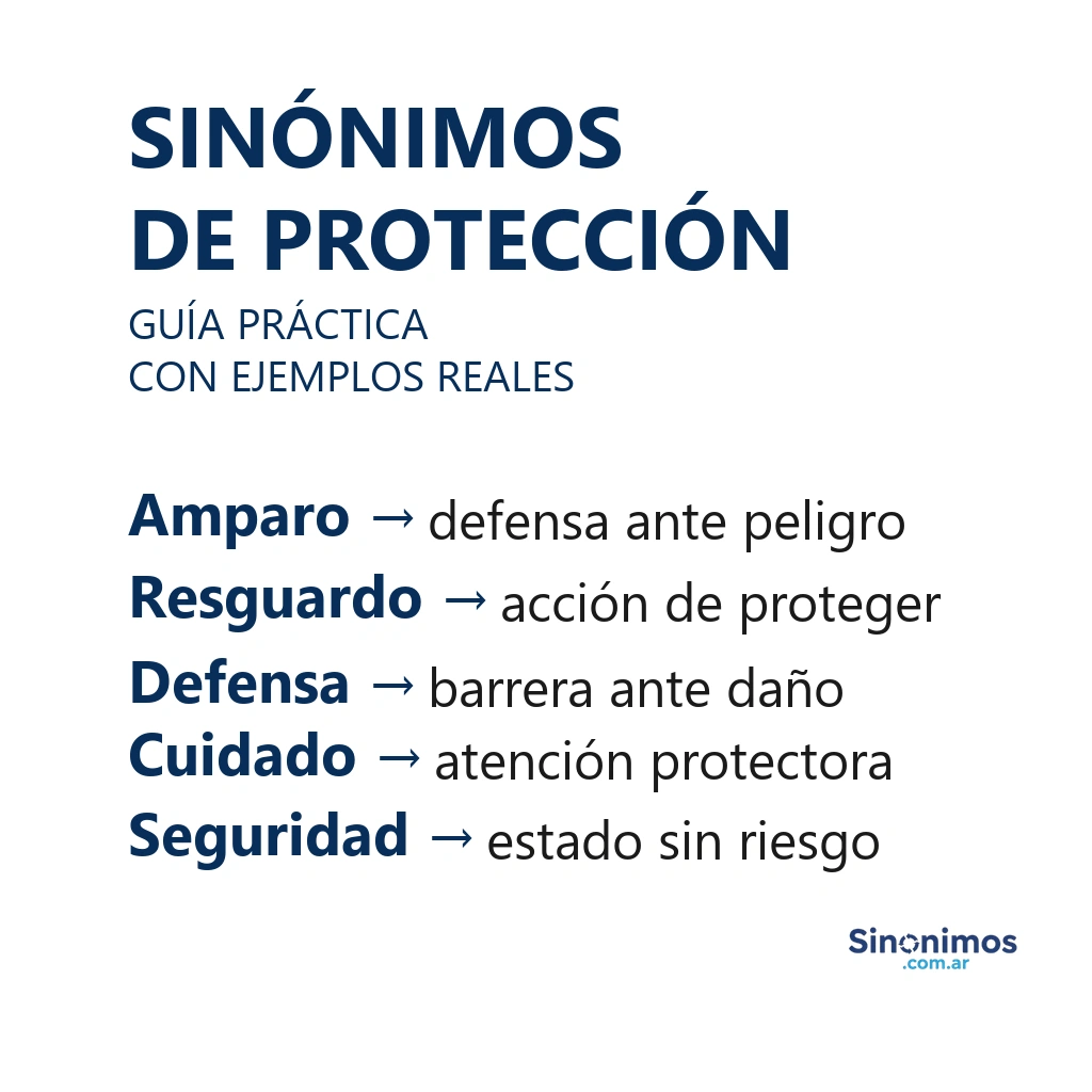 Imagen con sinónimos de “protección”: amparo, resguardo, defensa, cuidado y seguridad.