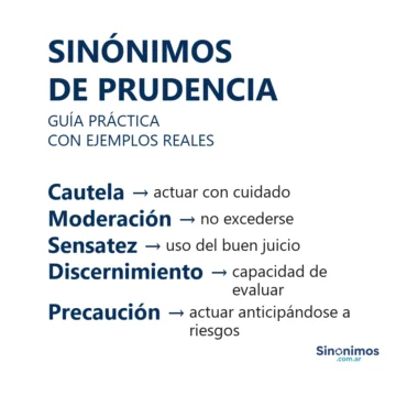 Imagen con sinónimos de “prudencia”: cautela, moderación, sensatez, discernimiento y precaución.
