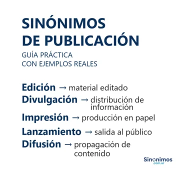 Imagen con sinónimos de “publicación”: edición, divulgación, impresión, lanzamiento y difusión.