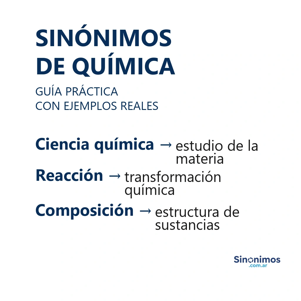 Imagen con sinónimos de “química”: ciencia química, reacción y composición.