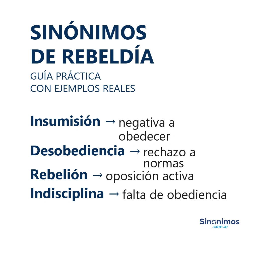 Sinónimos de rebeldía: insumisión, desobediencia, rebelión e indisciplina con definiciones.